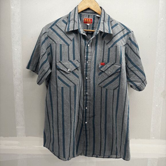 Vintage Ely Plains Shirt Mens L Green Striped Western Pearl Snap 90s READ - Picture 1 of 7